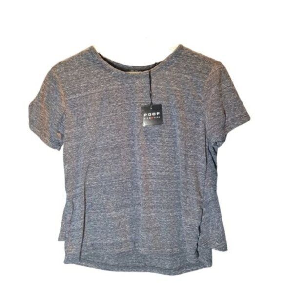 NEW‎ Poof! NY Tshirt Top Ruffle Back Gray Women's Size L NWT - Picture 1 of 4